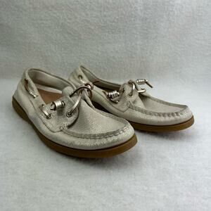Sperry Top Sider Women's STS84728 White Silver Metallic Slip-On Boat Shoe Size 8